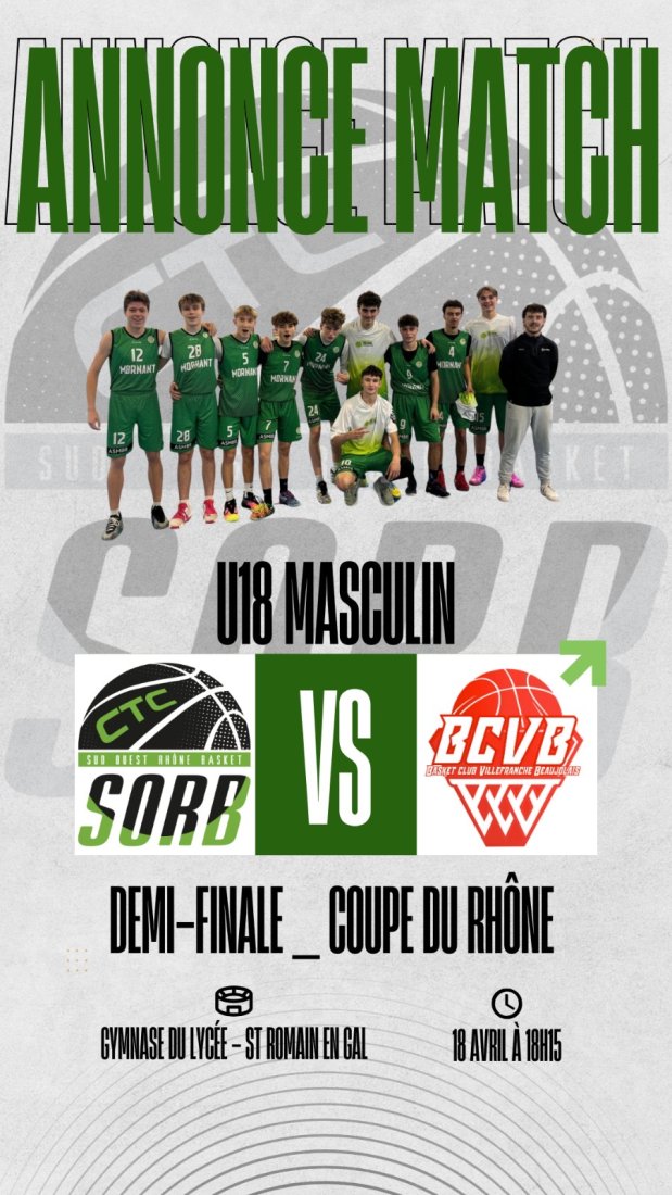 Venez supporter nos U18 Masculin en demi-finale de la Coupe du Rhône !
